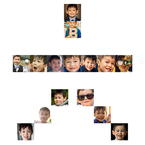 Collage of Bruce photos in the shape of a Chinese character six