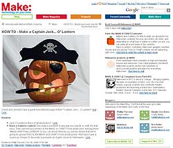Our pirate pumpkin last year on MAKE's web site!